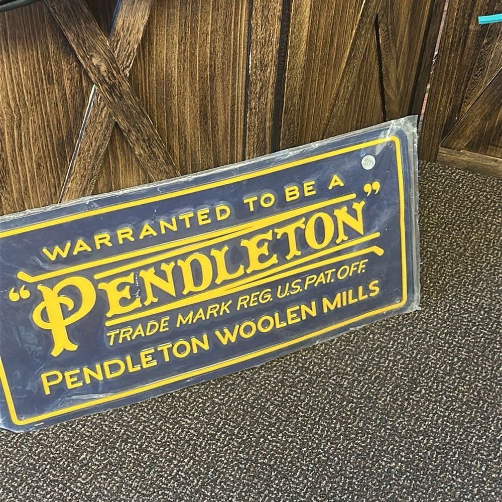 Pendleton Blue and Yellow Woolen Mills Sign